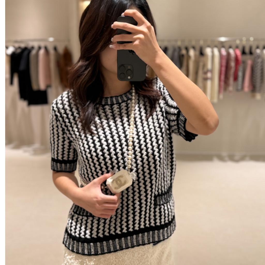 99新 Chanel/香奈儿  /短袖针织上衣 /38码/Xspa7954/公价12200