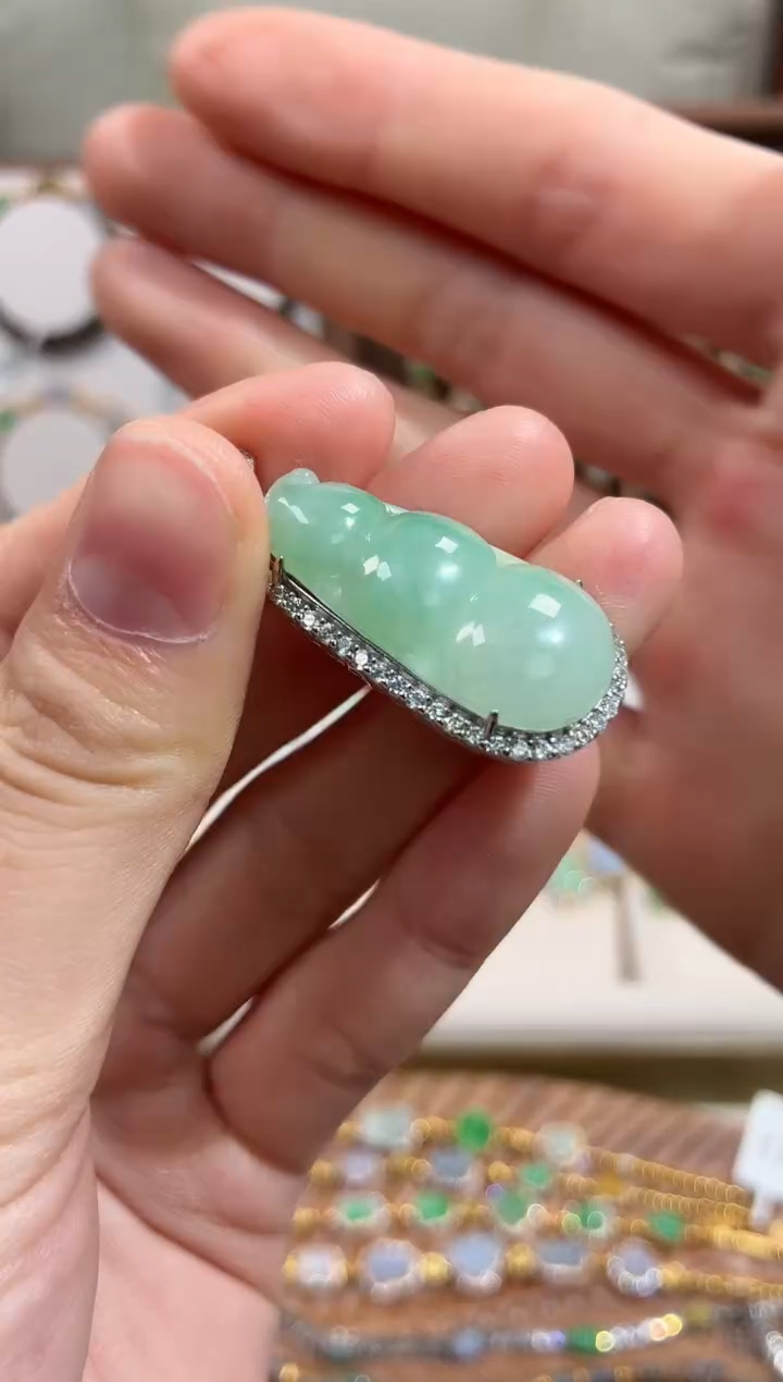 吊坠(不含链)银S925镶嵌翡翠豆子