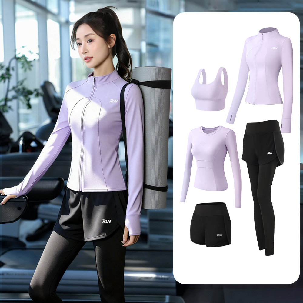 瑜伽服加绒运动健身套装秋冬季保暖跑步服女显瘦弹力速干衣晨跑服