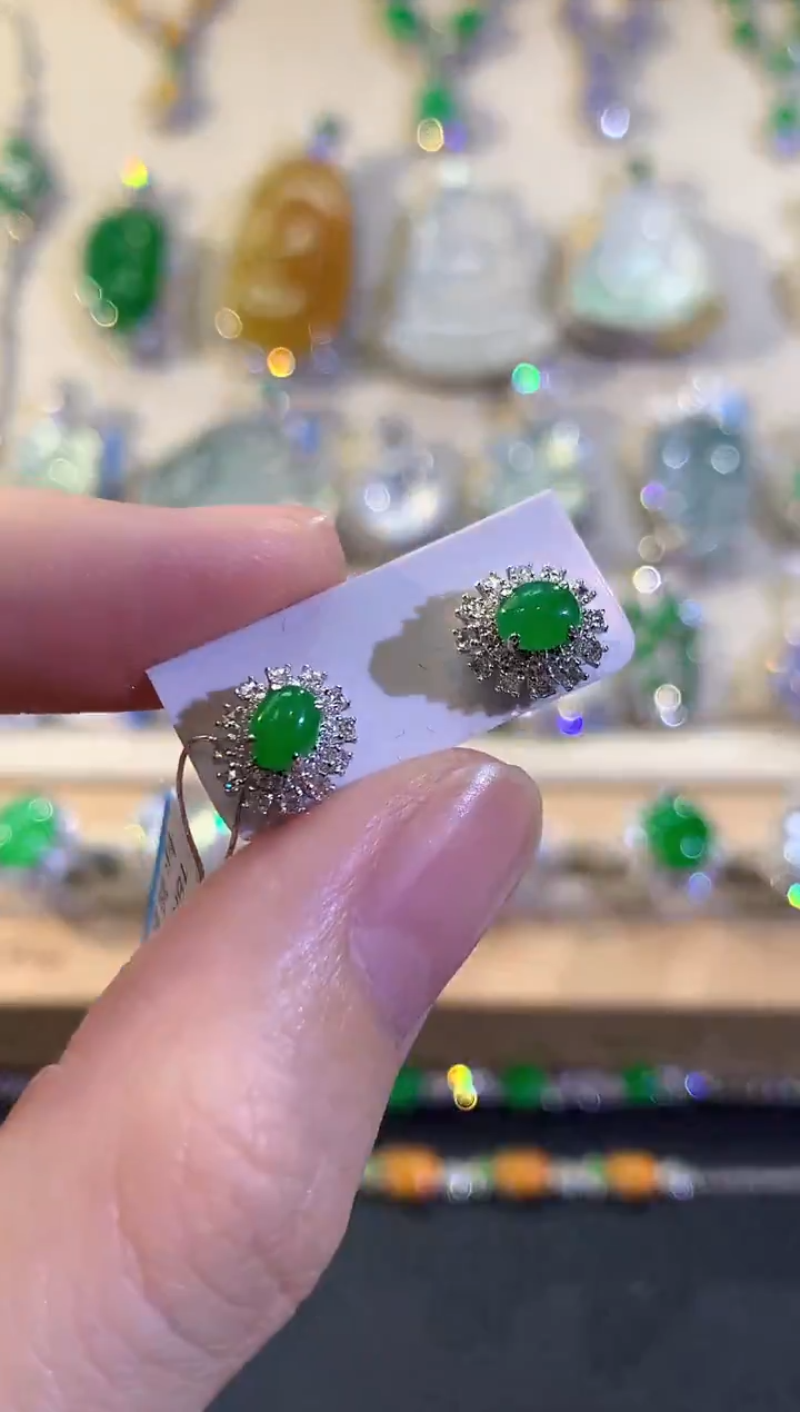 18K金镶嵌翡翠耳饰冬日珠宝Q97