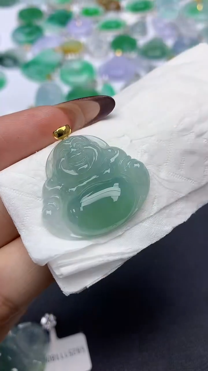 颈饰18K金镶嵌翡翠a货假一赔三支持复检百元上9元证书费自理