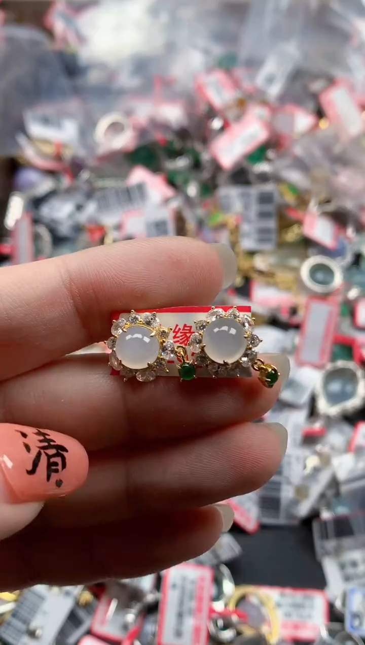 银S925镶嵌戒指翡翠天然A货缅甸翡翠