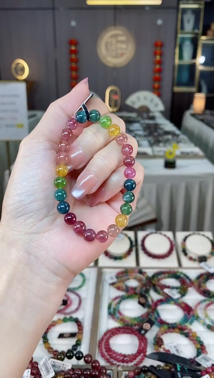 未镶嵌老矿碧玺彩虹单圈手串7mm+碧玺hon多样性发货一条