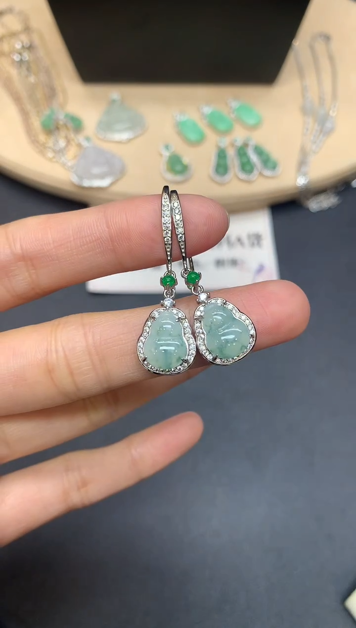 【闪购商品】翡翠耳饰银S925镶嵌葫芦【多样性发其一】