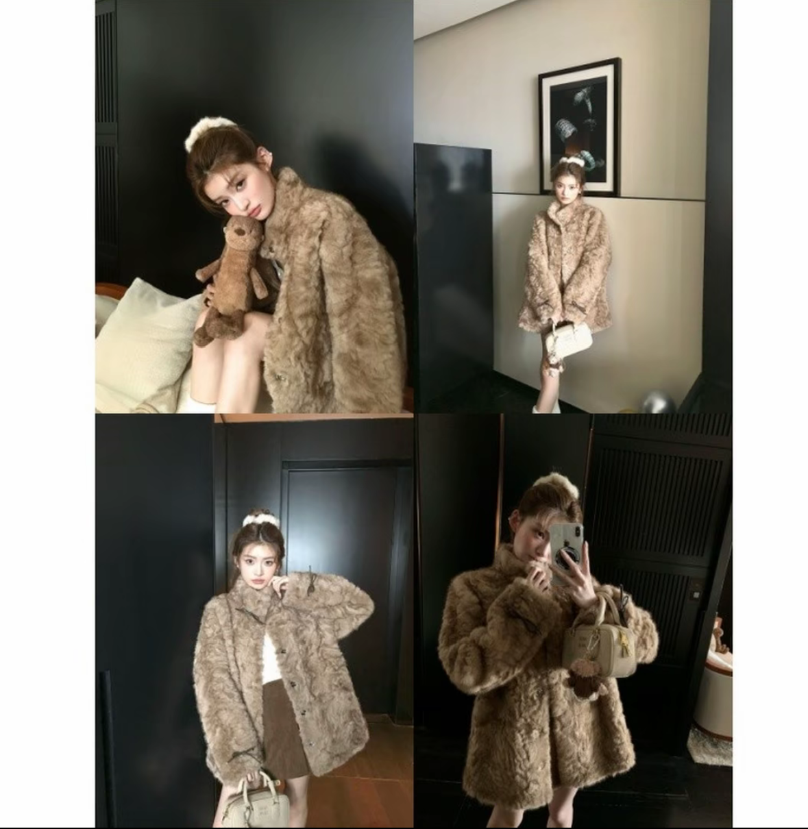 小熊心事 立领染尖环保皮毛一体外套女冬季慵懒休闲加厚毛毛大衣 