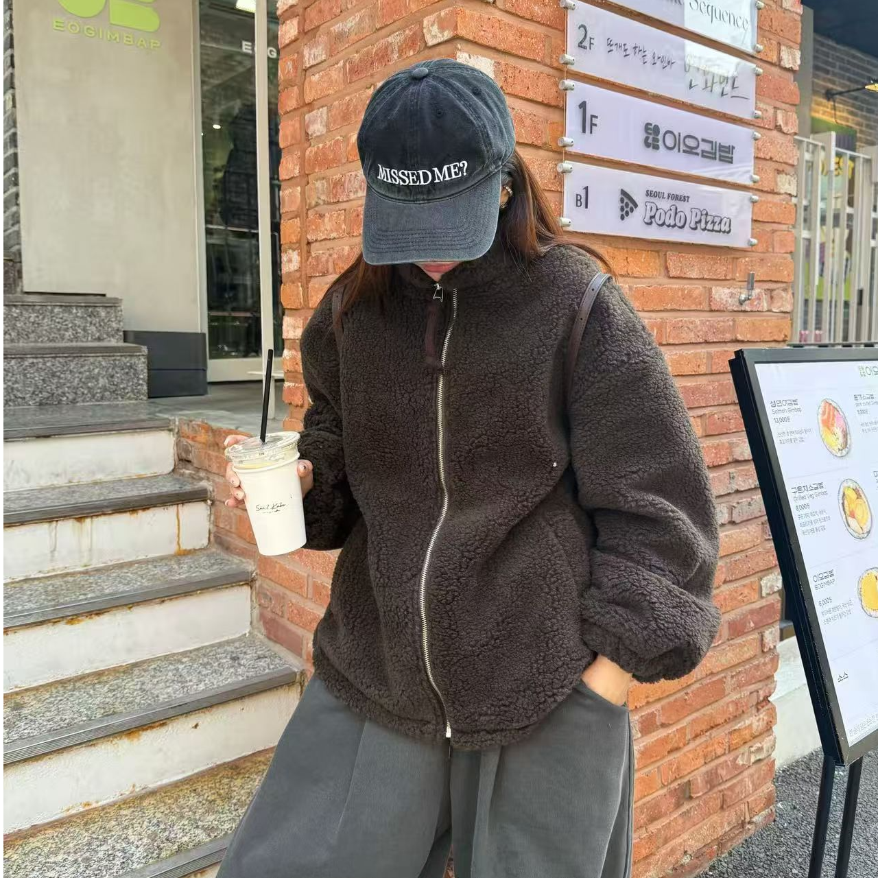 韩国东大门 正品 新款 羊羔毛棉花外套棕色现货