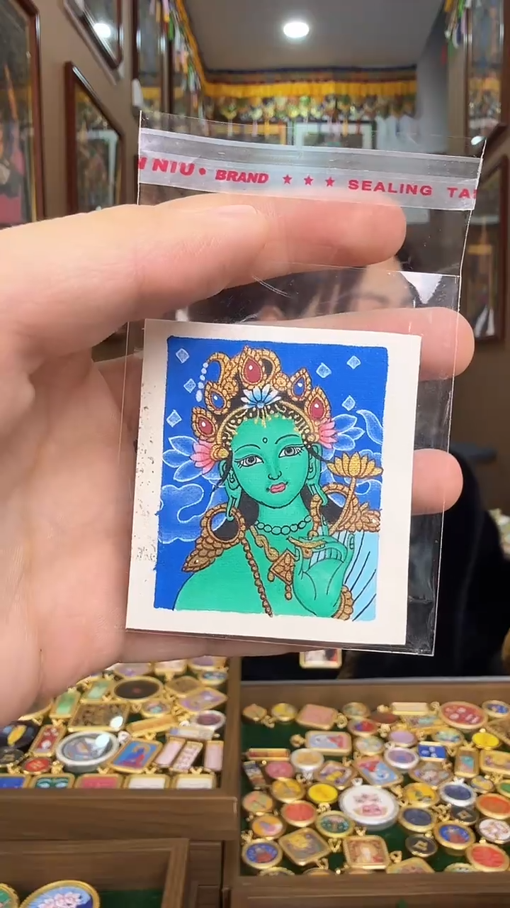 吊坠绿度母-纯手绘唐卡