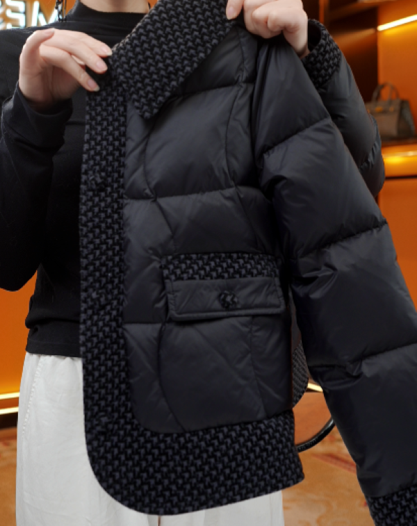ZZ-2025冬季黑金系列拼接直充小香面料羽绒服