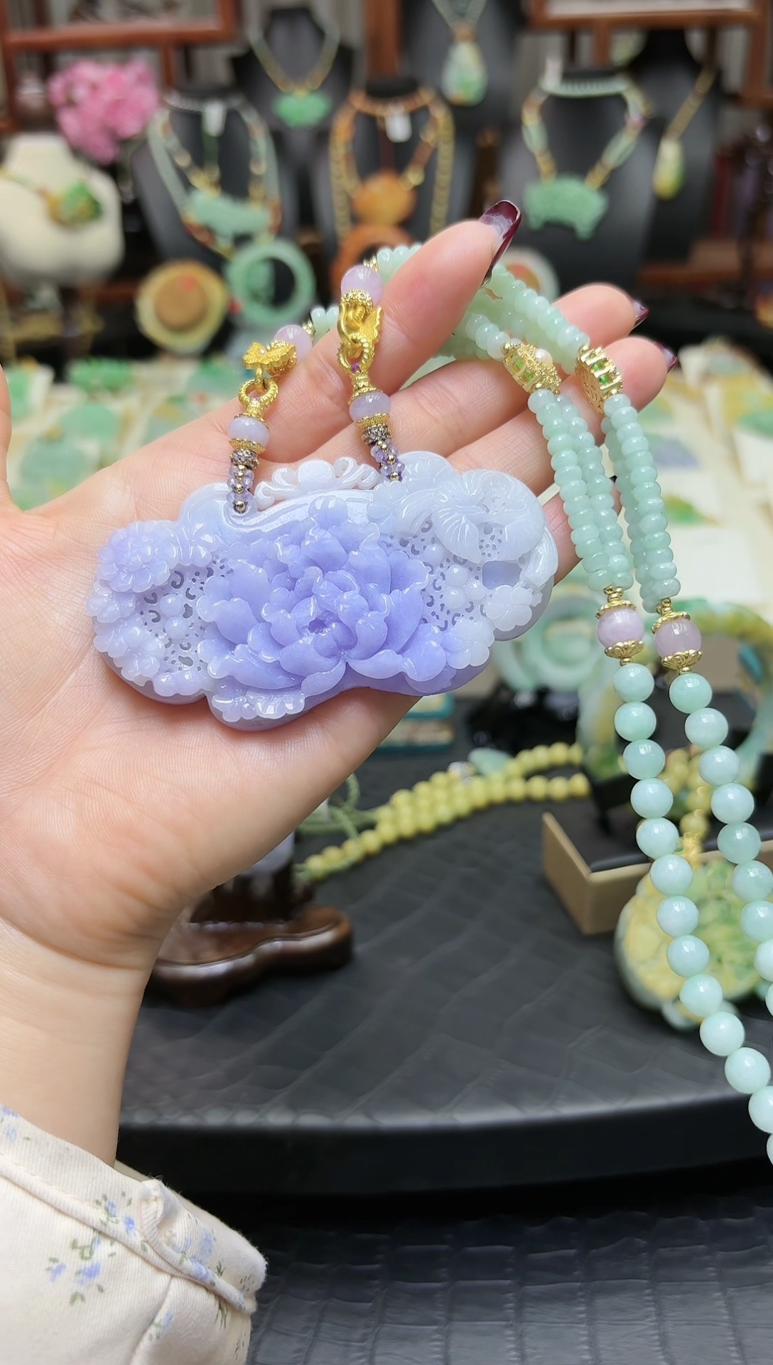 【闪购商品】翡翠颈饰未镶嵌天然翡翠紫翡花开富贵