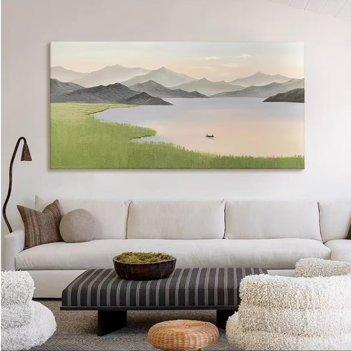 纯手♥绘无框油画《山河无恙》横版现代简约山水风景装饰画