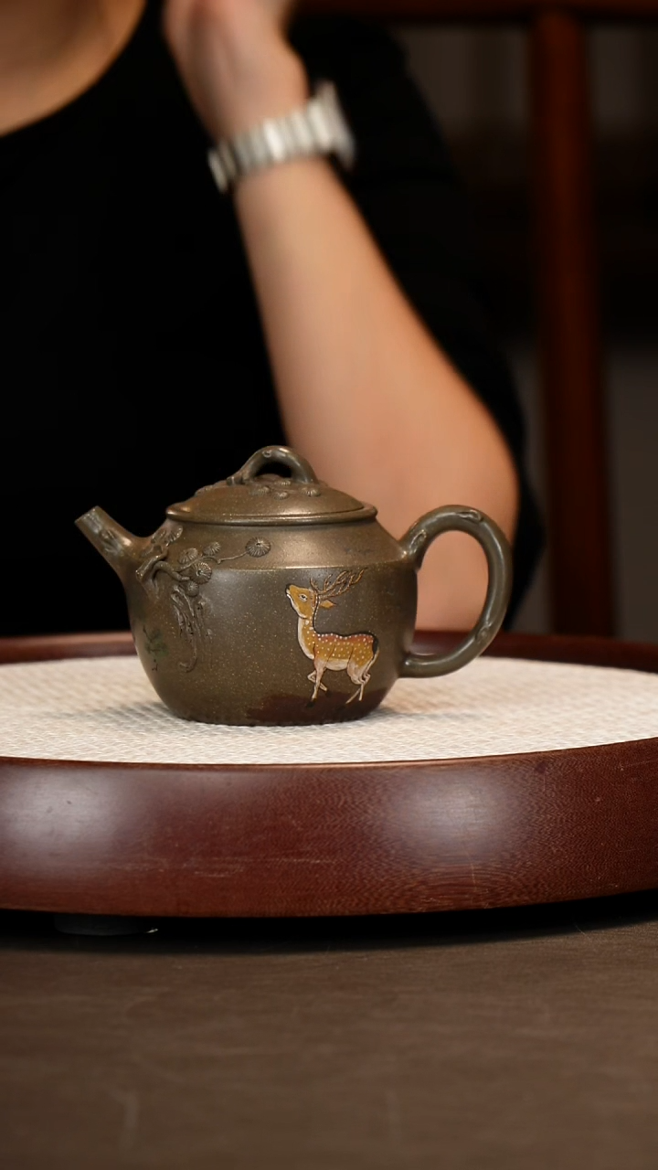 茶壶紫砂【蒋艺华】遒劲 青灰段 260cc+定制墨宝