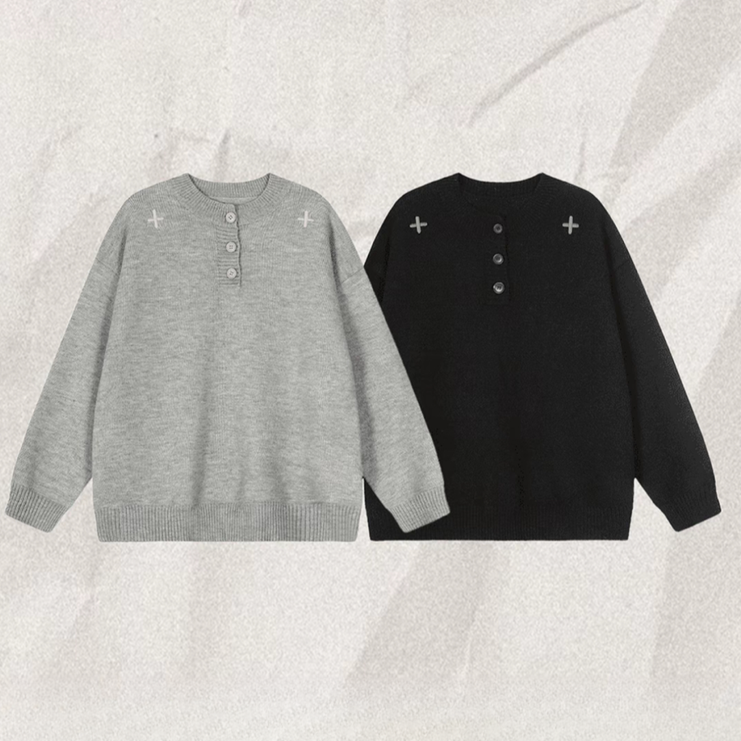 美式cleanfit亨利领长袖针织衫秋冬男女同款痞帅高级感慵懒风毛衣