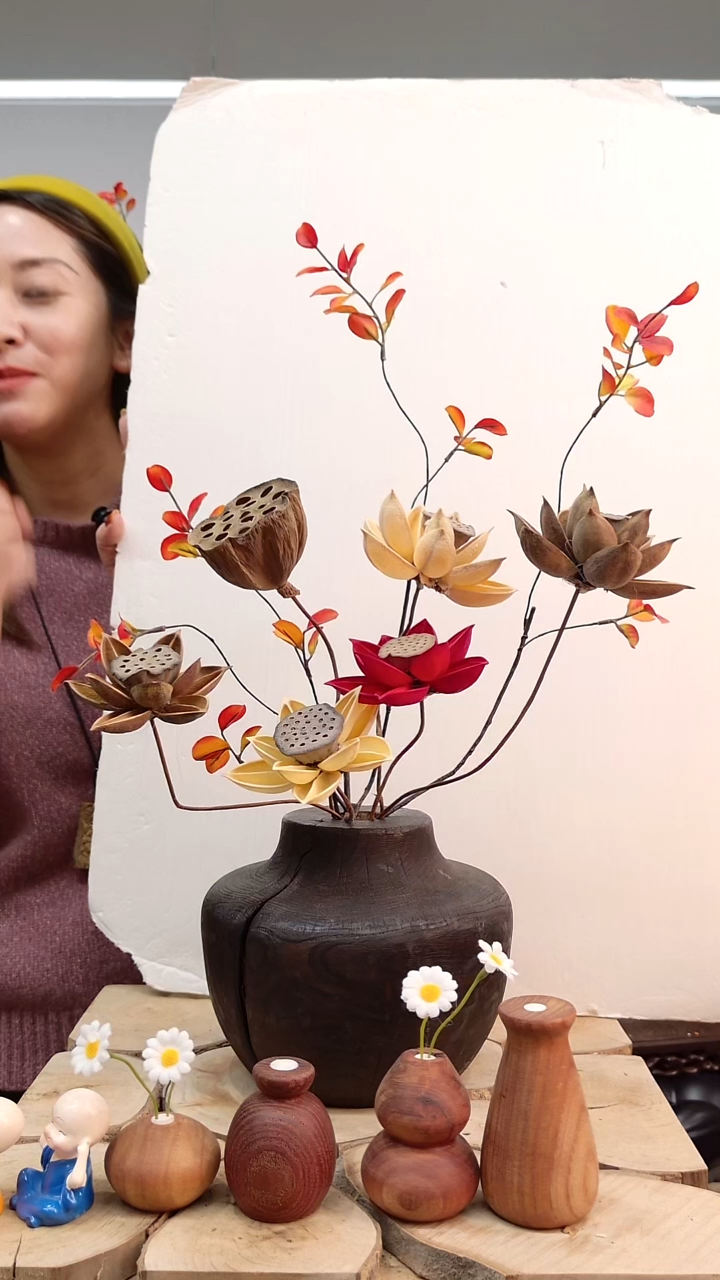 木碳化花瓶配花一套