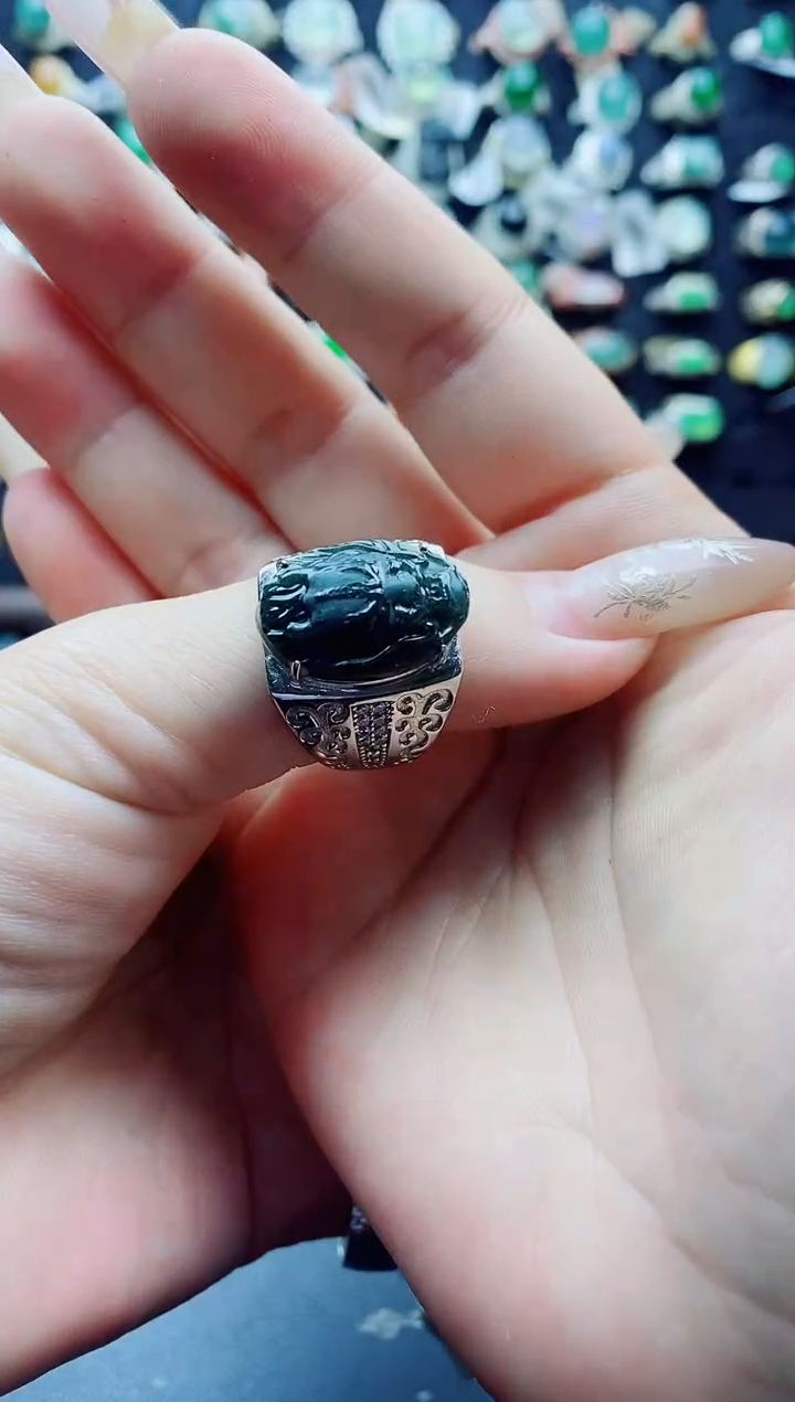 翡翠戒指银S925镶嵌用****5天然翡翠A货男戒