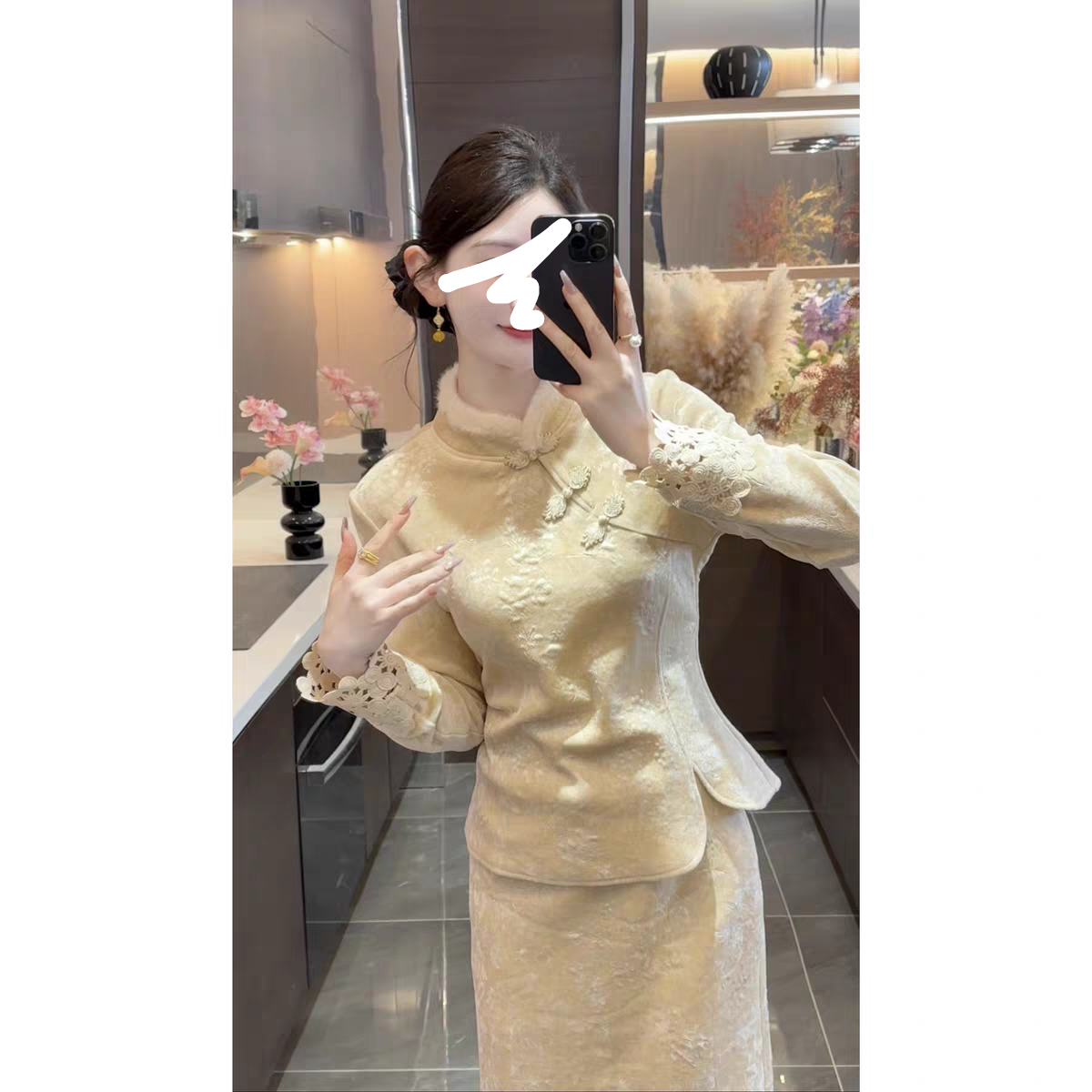 2025秋冬款新中式立领盘扣提花加绒两件套新年战袍巨好看国风套装