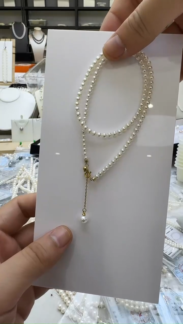 淡水珍珠银S925镶嵌项链3-4mm 吊小珠-新品