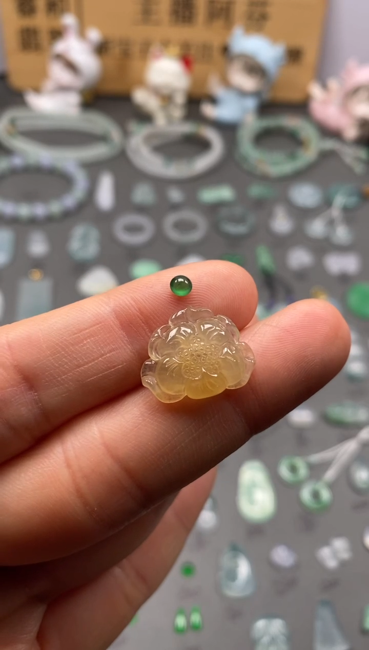 【闪购商品】翡翠颈饰未镶嵌冰黄翡花开富贵/芬