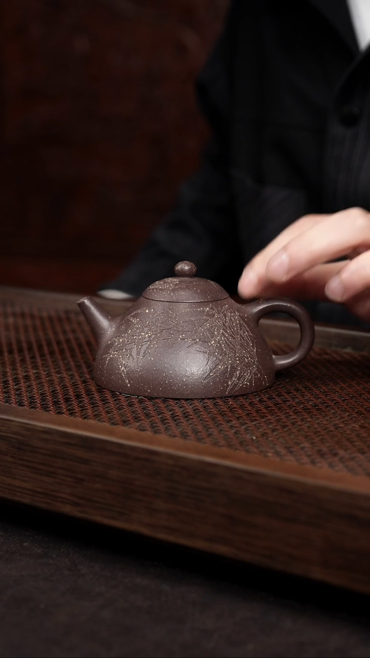 【闪购商品】紫砂茶壶底槽清刻竹叶葫芦瓢