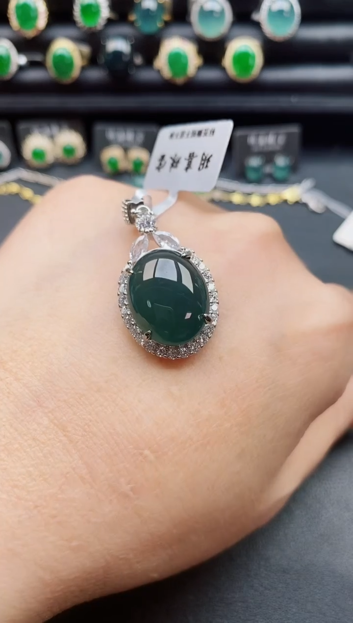 翡翠银S925镶嵌吊坠(赠链)5050
