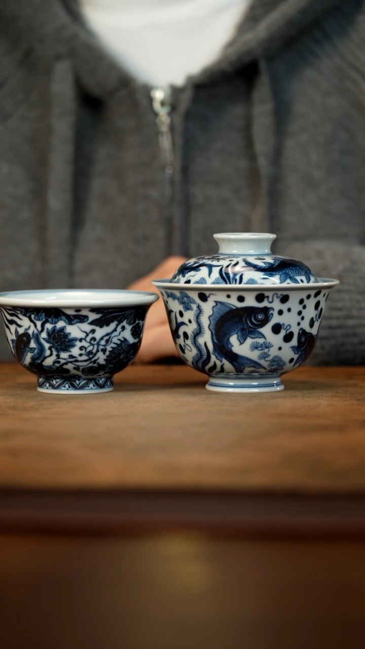【闪购商品】青花鱼藻纹盖碗+单杯