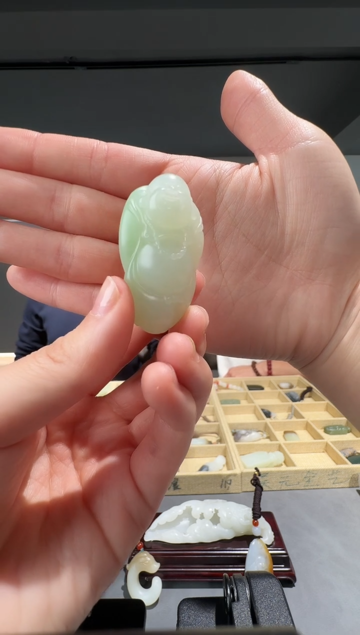 未镶嵌和田玉挂件33-弥勒佛公   翠青
