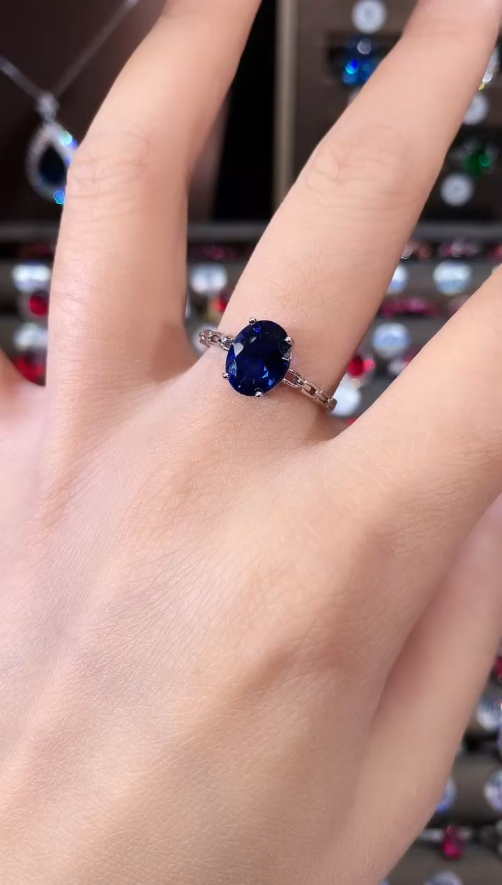 戒指蓝宝石银S925镶嵌79银
