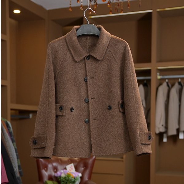 【张富美】2025双面气质韩版宽松百搭娃娃领系带四粒扣外套女2701
