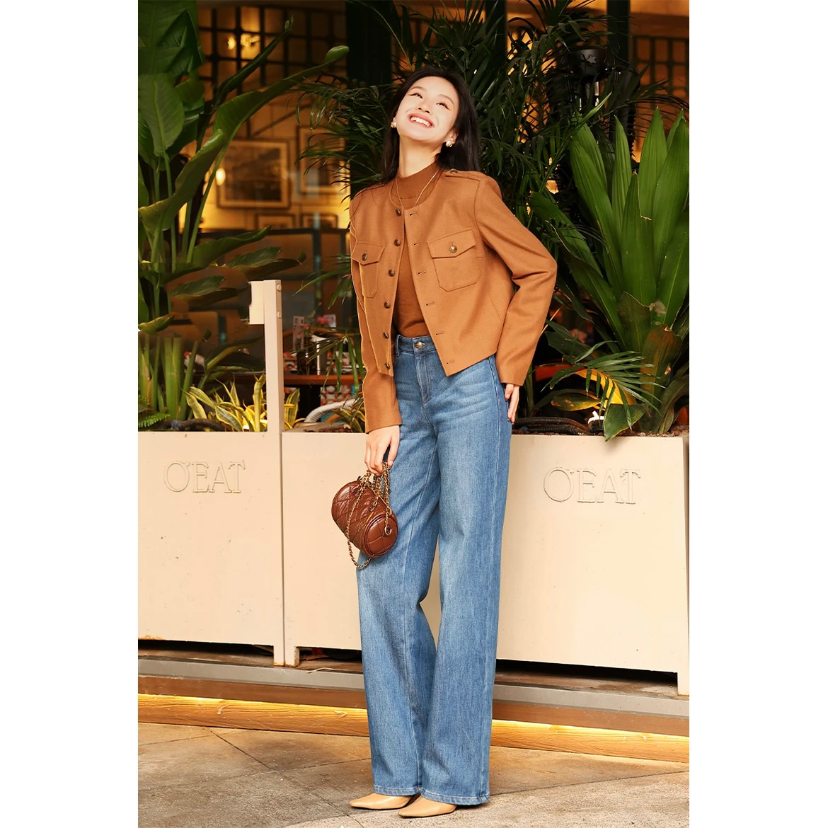 哥弟秋冬新款时尚高腰加厚一体绒弹力牛仔直筒裤1100270