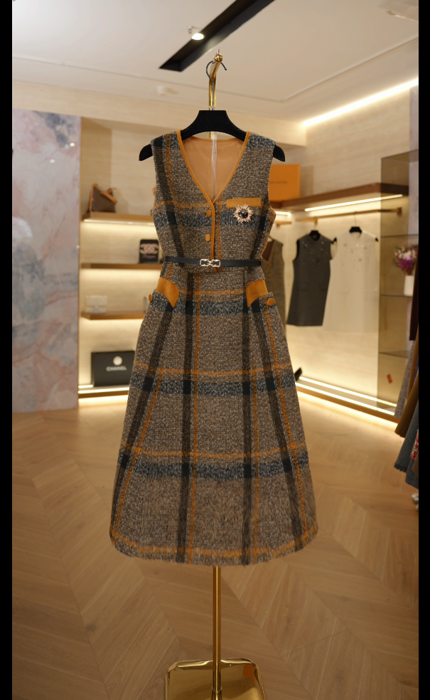 【零】秋冬设计师爆款女装拼接收腰显瘦气质连衣裙Z254-188