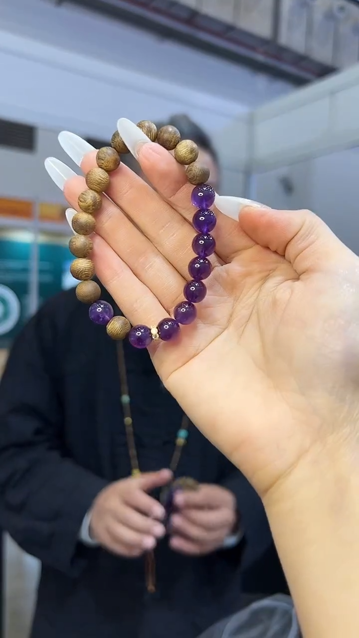 沉香手串【展会现场】8mm圆珠单圈设计款