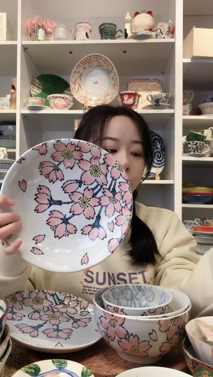 陶瓷美浓烧樱花深盘20cm