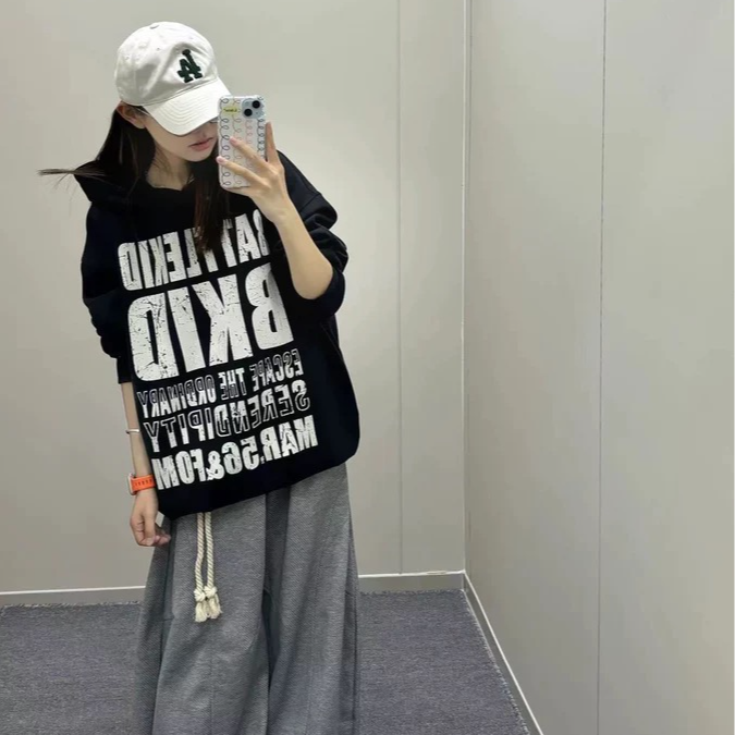 【MOONYOUNG]美式复古斑驳字母连帽加绒卫衣男女情侣 NO退NO换