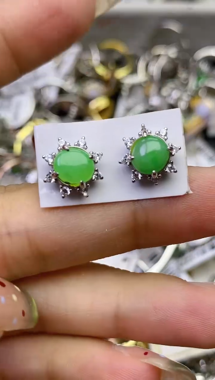 翡翠戒指银S925镶嵌百内无证书