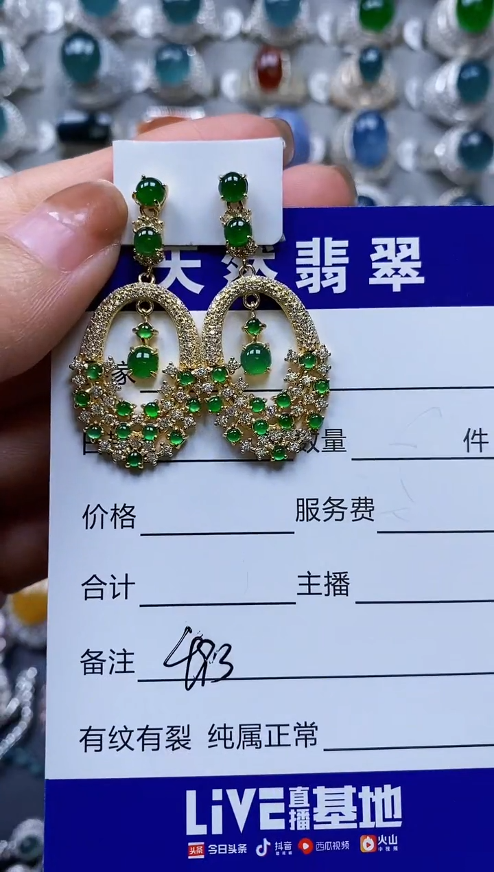 【闪购商品】翡翠耳饰银S925镶嵌0493