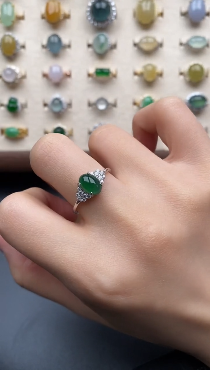 银S925镶嵌戒指翡翠一物一证一礼盒