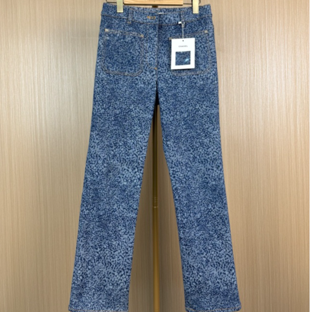 99新 Chanel/香奈儿 山茶花小碎花满logo牛仔裤 38 18720387