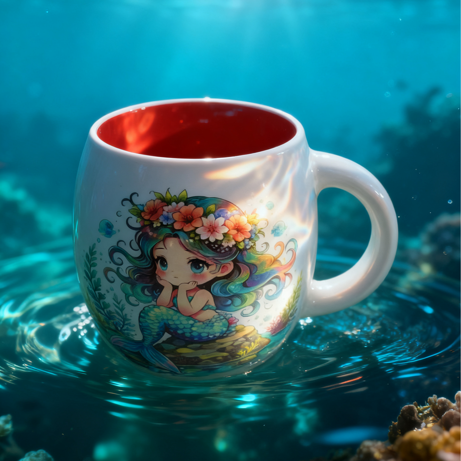 外贸尾单【微瑕内红小美人鱼】高温炻瓷咖啡杯喝水杯牛奶杯茶杯家用
