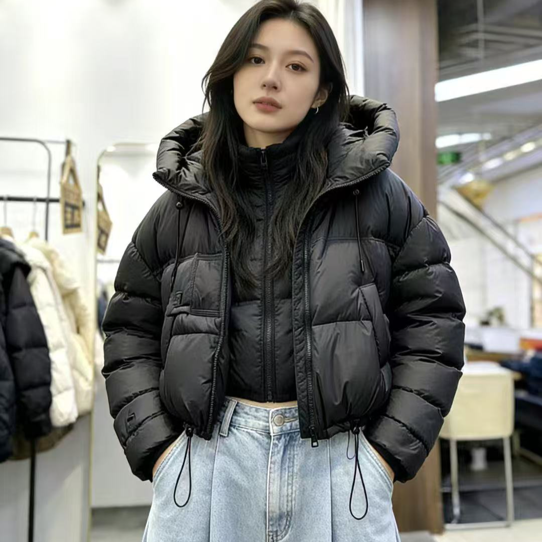 连帽短款厚款立领纯色拉链韩版加厚网红黑色