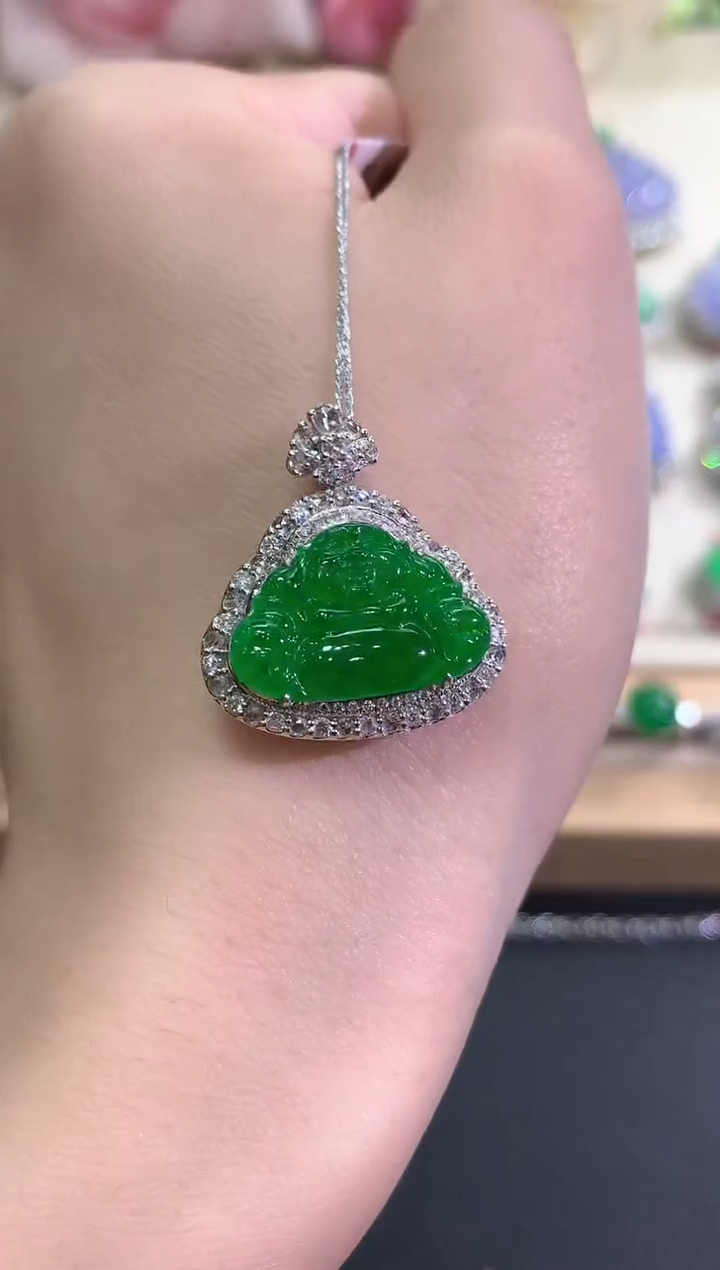 吊坠(不含链)18K金镶嵌翡翠冬日珠宝W66