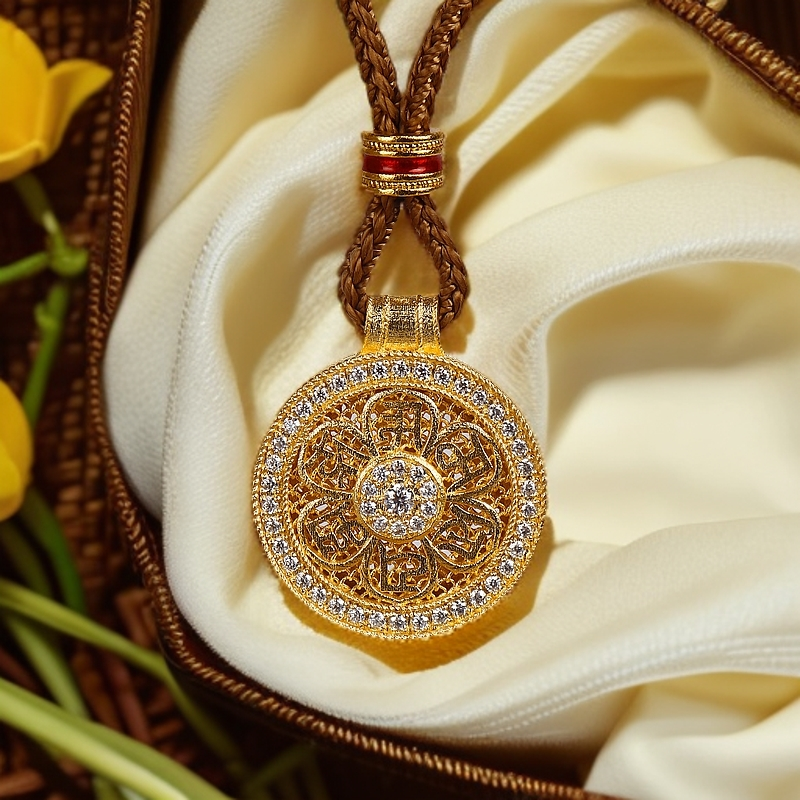 坠链均足银 八宝罗盘吊坠 莫桑石镶嵌新中式锁骨链轻奢时尚百搭