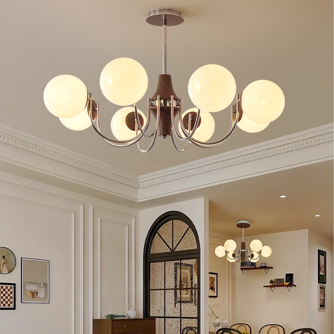 法式中古客厅吊灯包豪斯魔豆卧室护眼吊灯中古奶油风餐厅复古灯具