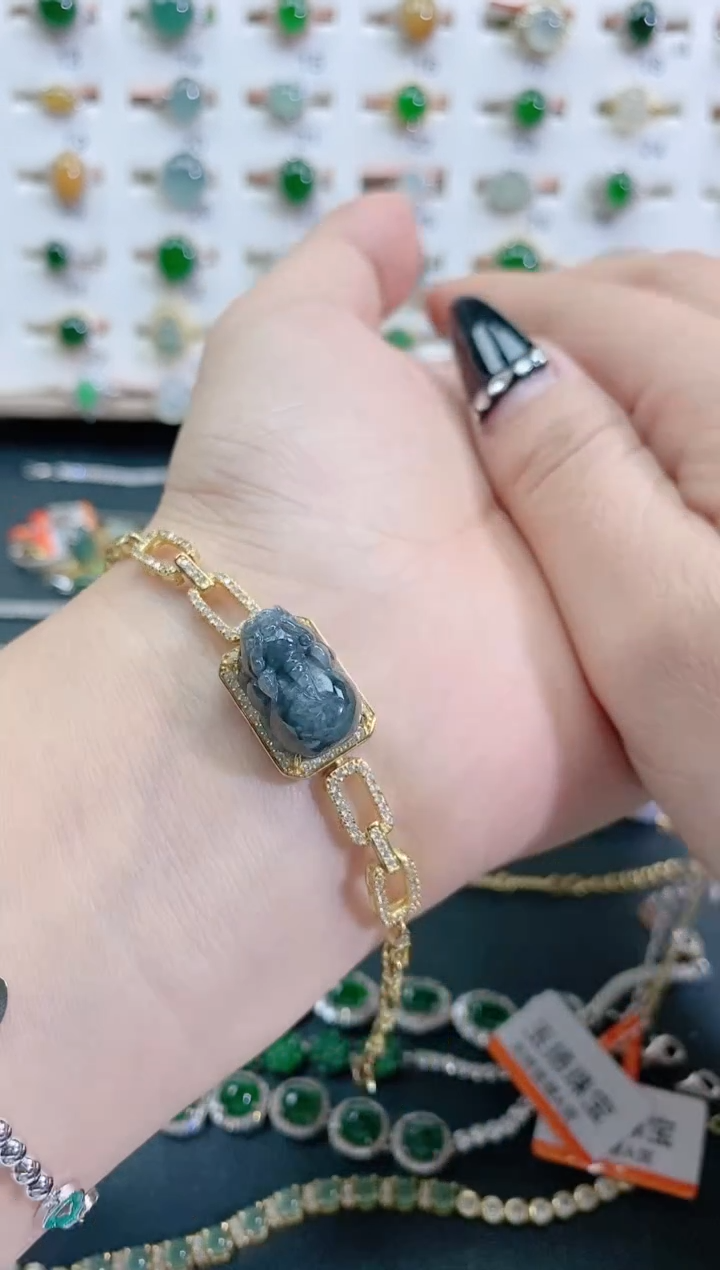 银S925镶嵌手链翡翠天然翡翠