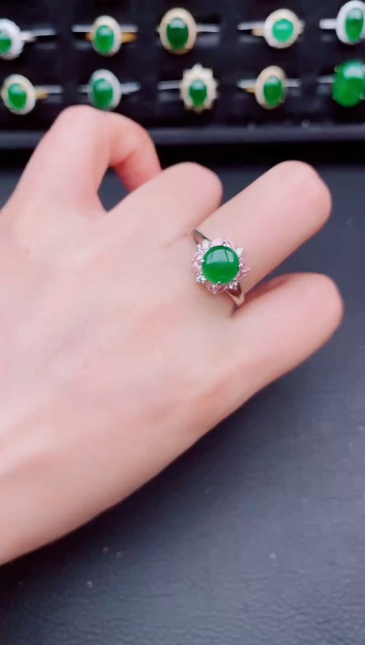 翡翠戒指银S925镶嵌天然a货翡翠27