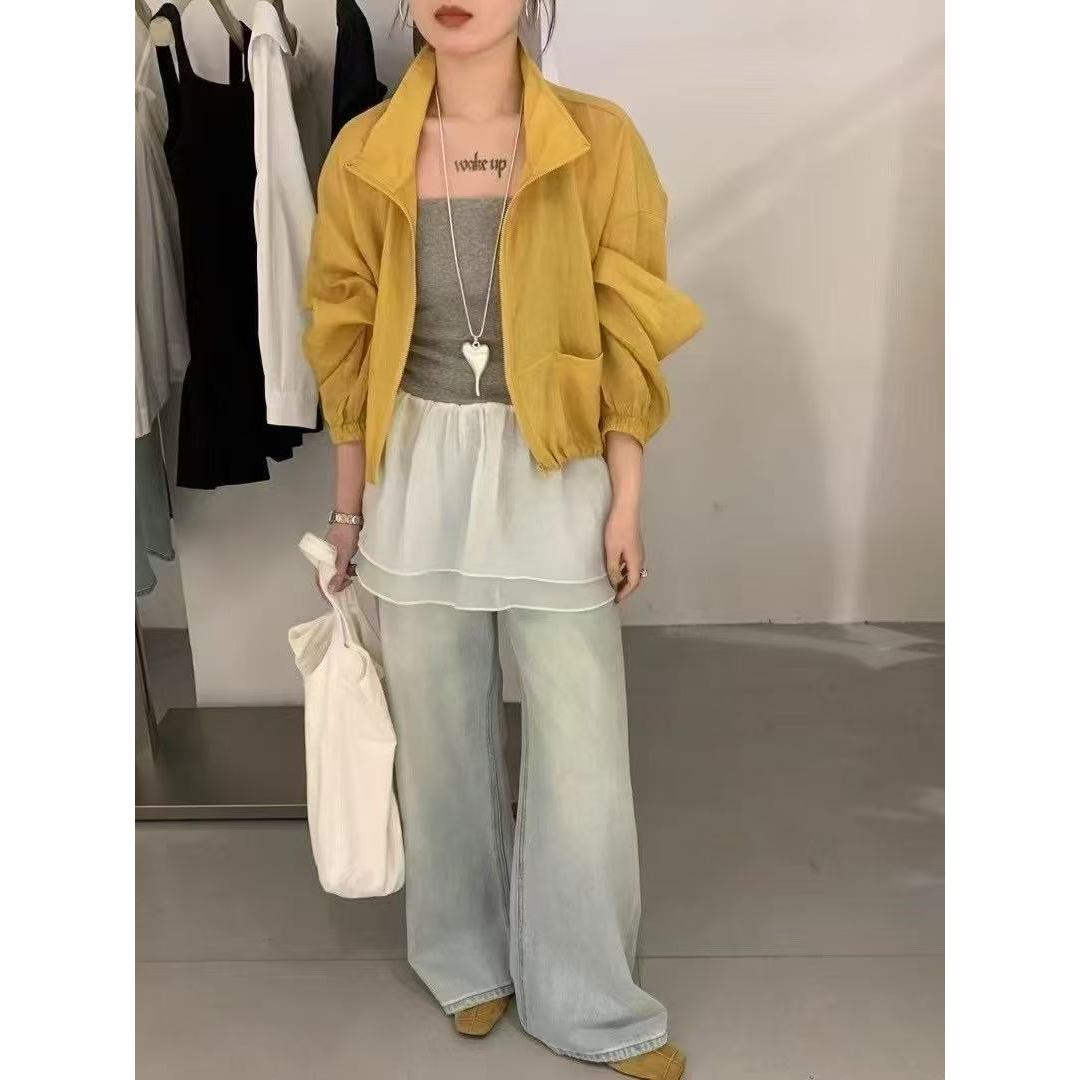 晚古欧  轻薄款拉链款百搭休闲短款防晒外套