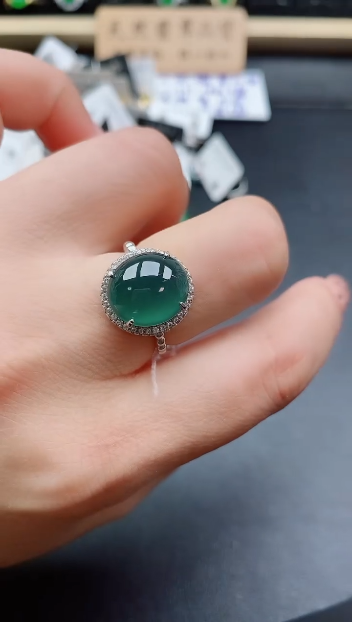 银S925镶嵌戒指翡翠1