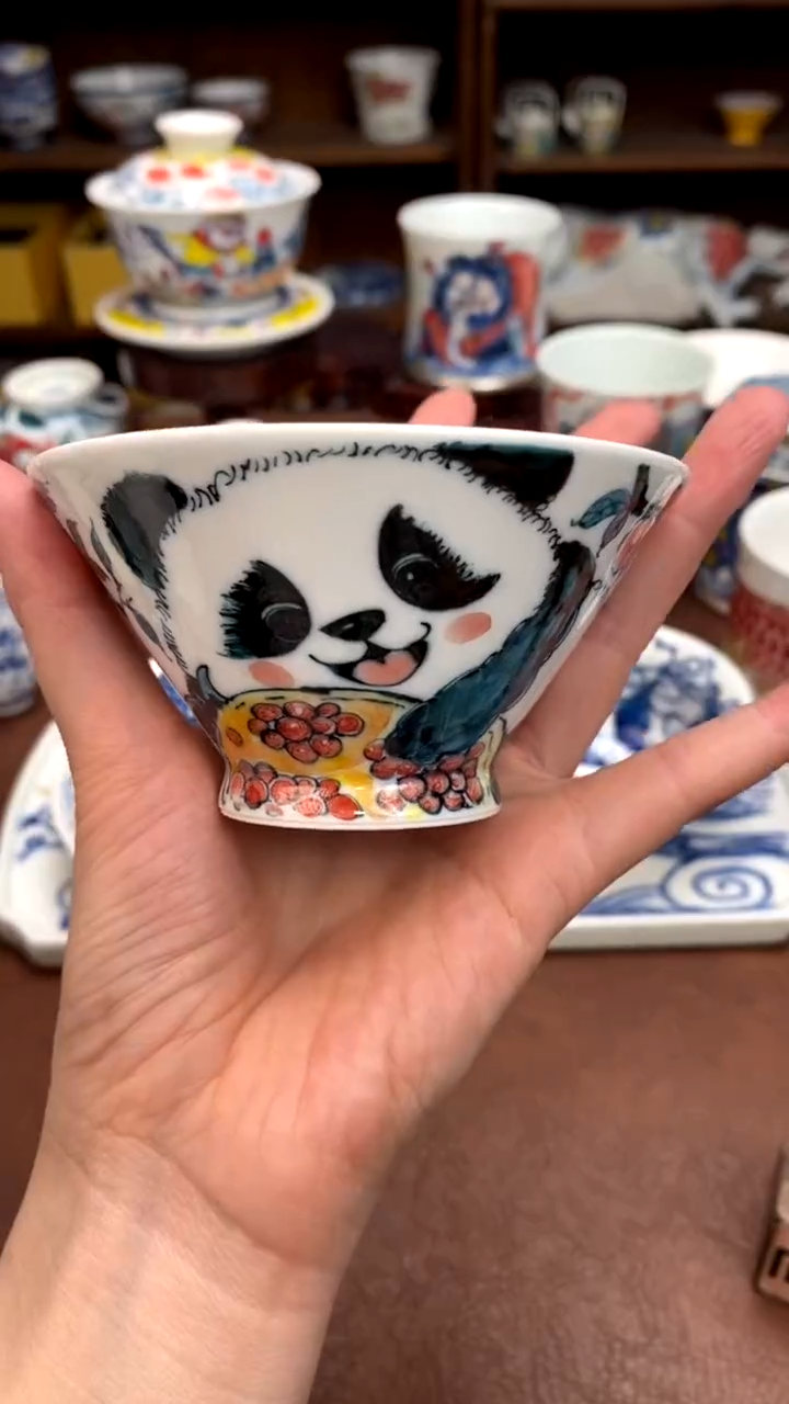 熊猫斗笠杯景德镇昨明陶瓷