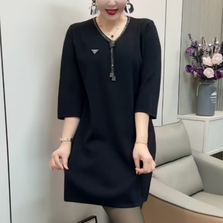 中年妈妈春秋款大码针织衫2025新款宽松显瘦百搭减龄中长款打底衫