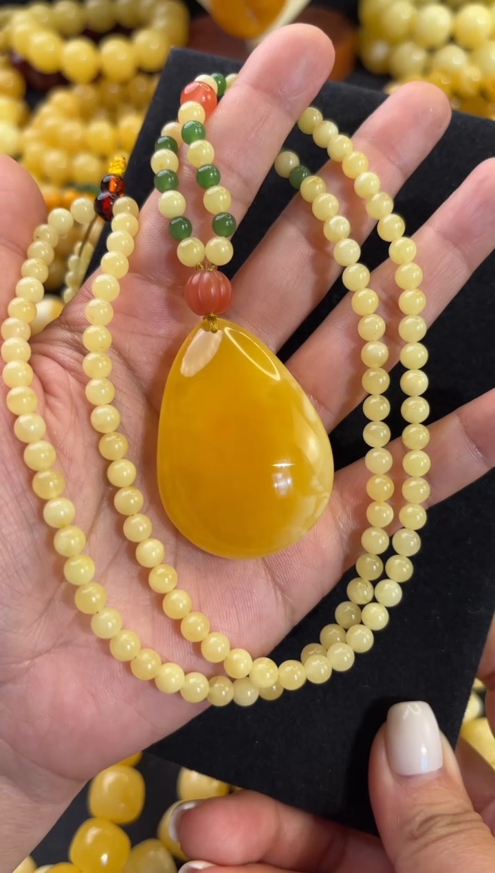 【闪购商品】蜜蜡颈饰未镶嵌水滴套链