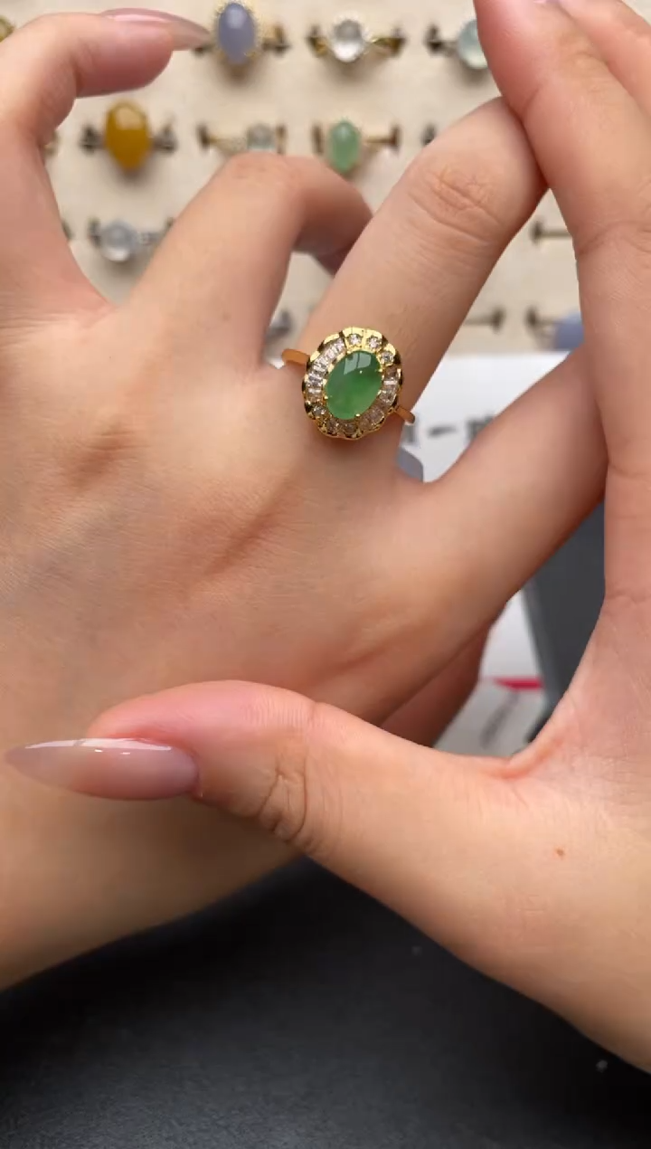 银S925镶嵌戒指翡翠一物一证一礼盒