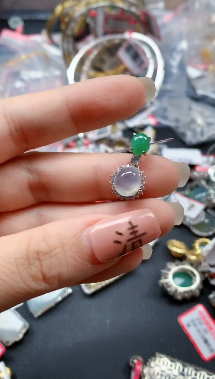 银S925镶嵌戒指翡翠天然A货缅甸翡翠